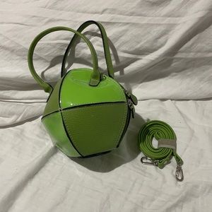 Lime green beach ball bag in patent like patchwork to vegan leather nwot